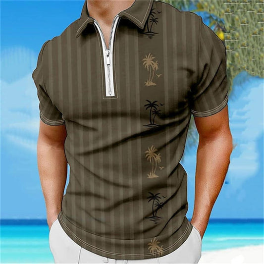 Men's Polo Shirt 3D Digital Print Zipper Short Sleeve Casual Sport Top