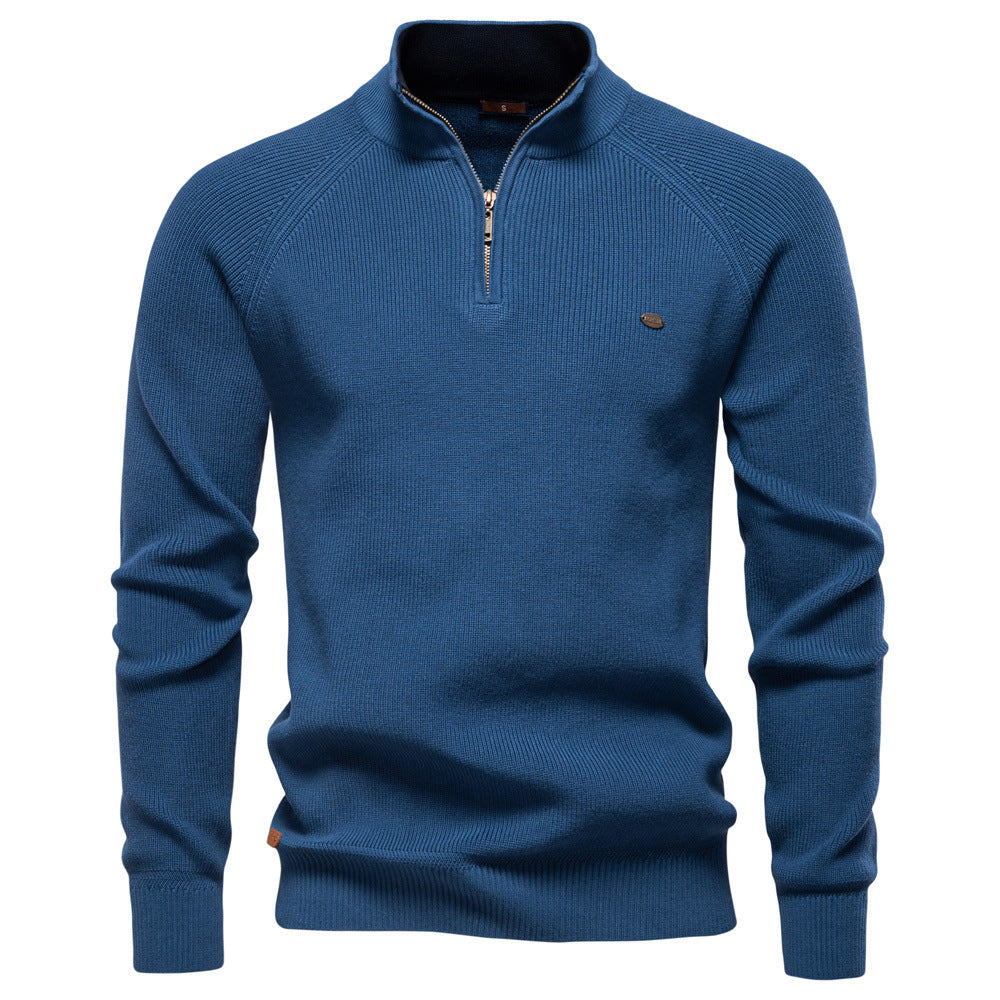 New Men's Long-Sleeve Half-Zip Stand Collar Solid Color Versatile Casual Sweater