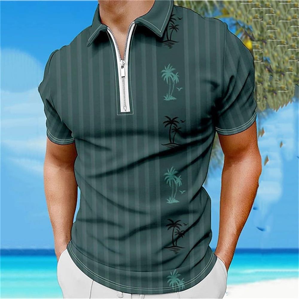 Men's Polo Shirt 3D Digital Print Zipper Short Sleeve Casual Sport Top