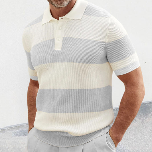 New Polo Shirt Men's Color-Block Short Sleeve Turn-Down Collar Knit Shirt Muscle Men's Wear