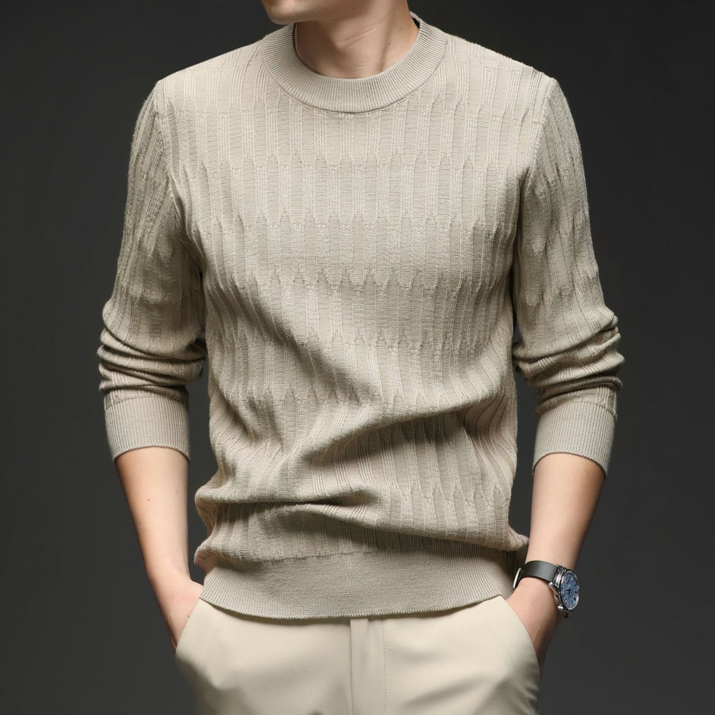 Round Neck Jacquard Knit Sweater – New Long-Sleeve Base Layer