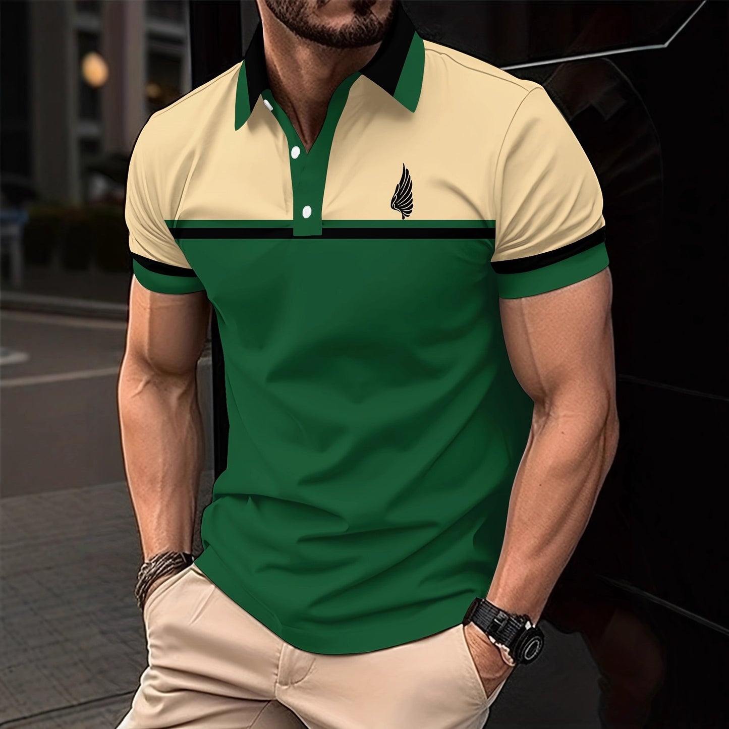 Men's Short Sleeve Polo Shirt Summer New Casual Color-Block 3D Print Turn-Down Collar Top