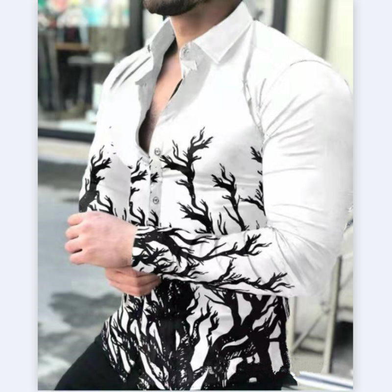 Men's Spring/Autumn Open Front 3D Digital Print Casual Shirt Long Sleeve