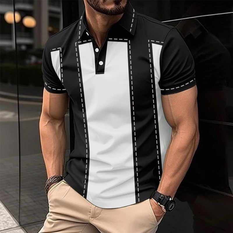 Trendy Men Summer Men's Short Sleeve Polo Shirt Turn-Down Collar Zipper Slim Fit Top T