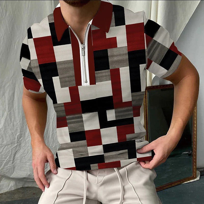 Overseas Warehouse New Men's 3D Digital Print Short Sleeve Loose Casual Polo Shirt Top