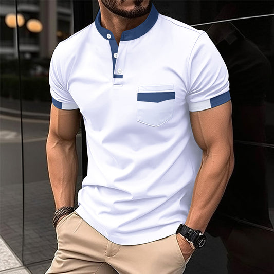 Ins Summer Polo Shirt Color Insert Stand Collar Men's Sport Polo Shirt