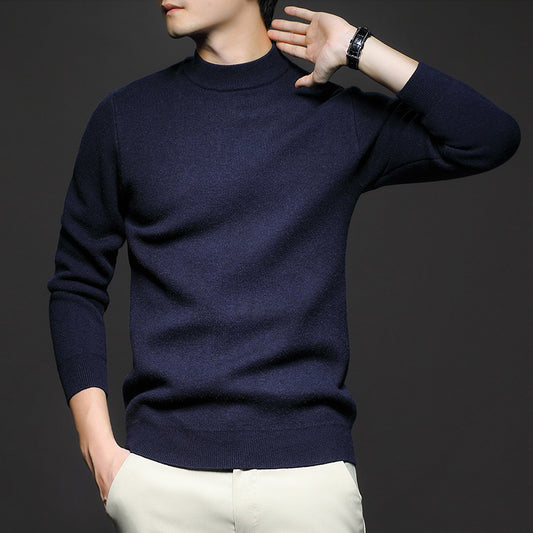 New Season Men's Sweater Solid Color Anti-Pilling Fine Wool Knit Long-Sleeve Mock Neck Top
