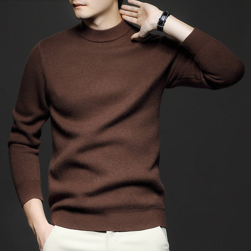 New Season Men's Sweater Solid Color Anti-Pilling Fine Wool Knit Long-Sleeve Mock Neck Top