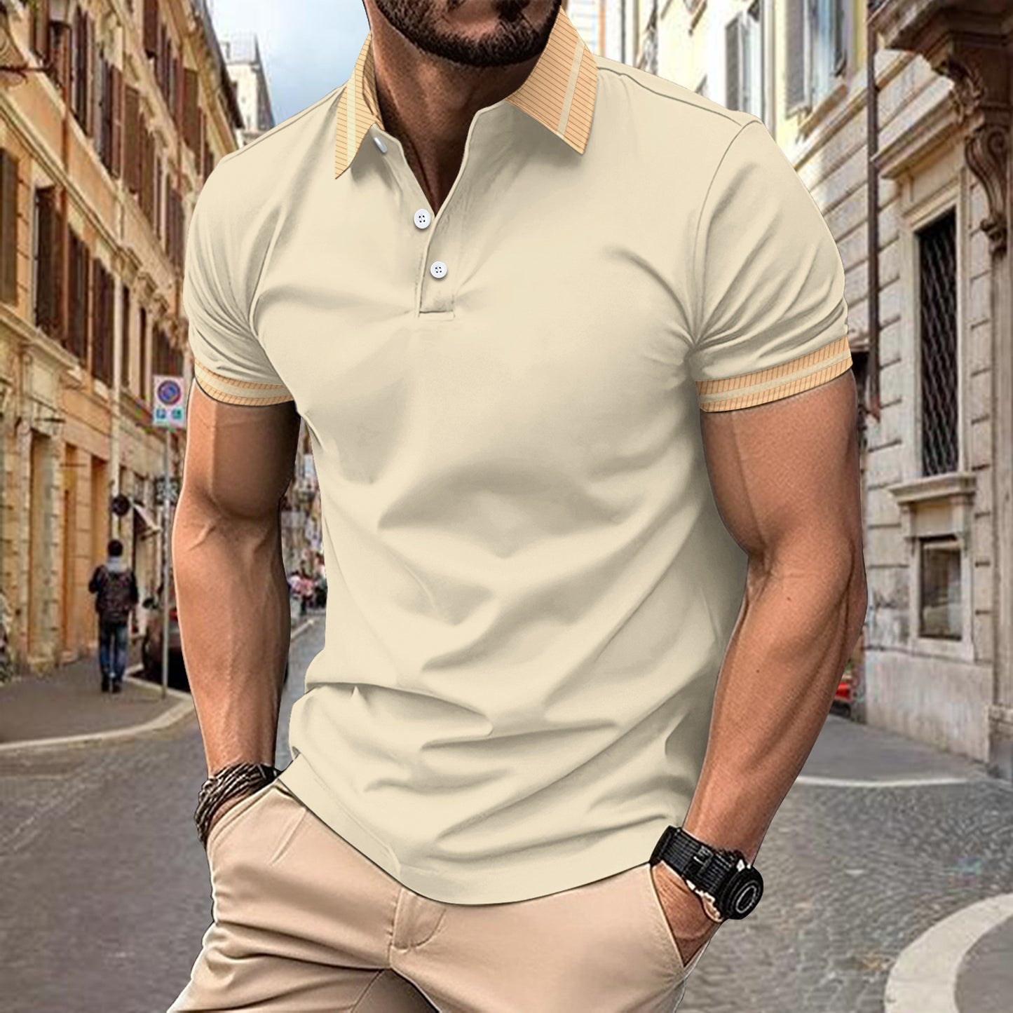 Ins Summer Polo Shirt Color-Block Button Men's Sport Polo Shirt