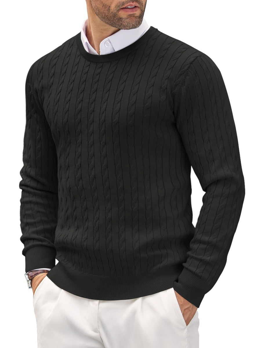 Twisted-Knit Sweater Middle-Aged Men's Round Neck Slim-Fit Long-Sleeve Casual Pullover