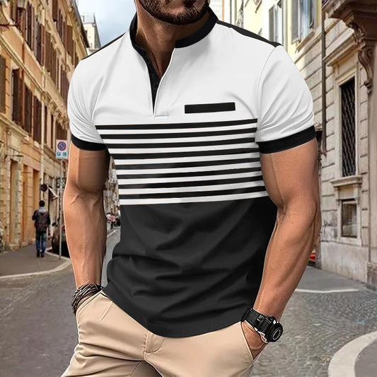 Ins Summer Polo Shirt Men's Print Stripe Polo Shirt Short Sleeve T-Shirt