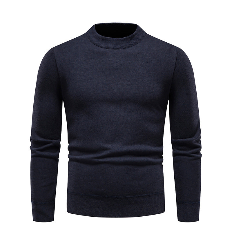 Solid Color Round Neck Fleece-Lined Knit Sweater Men's Long-Sleeve Base Layer T-Shirt
