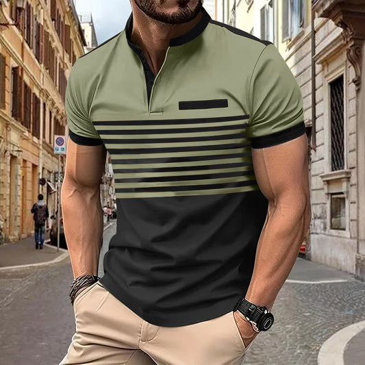 Ins Summer Polo Shirt Men's Print Stripe Polo Shirt Short Sleeve T-Shirt