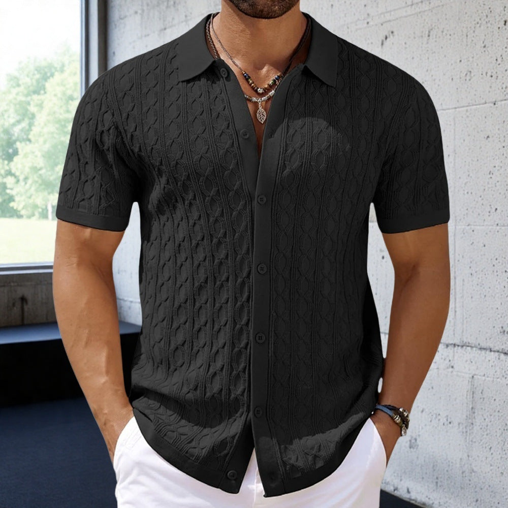 Summer Short Sleeve Men's Wear Fashion Knit Shirt Men's Casual Button Cardigan Polo Shirt