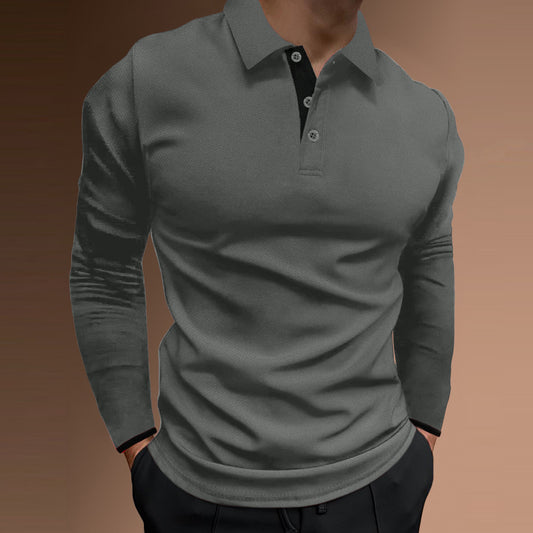 European Size Men's Autumn Sport Fitness Casual Stand Collar Elastic Stripe Long Sleeve Polo