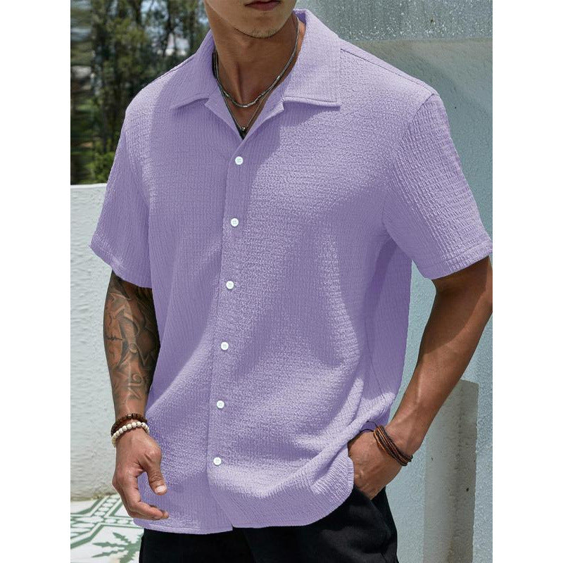 New Men's Knit Texture Button-Up Shirt Classic Casual