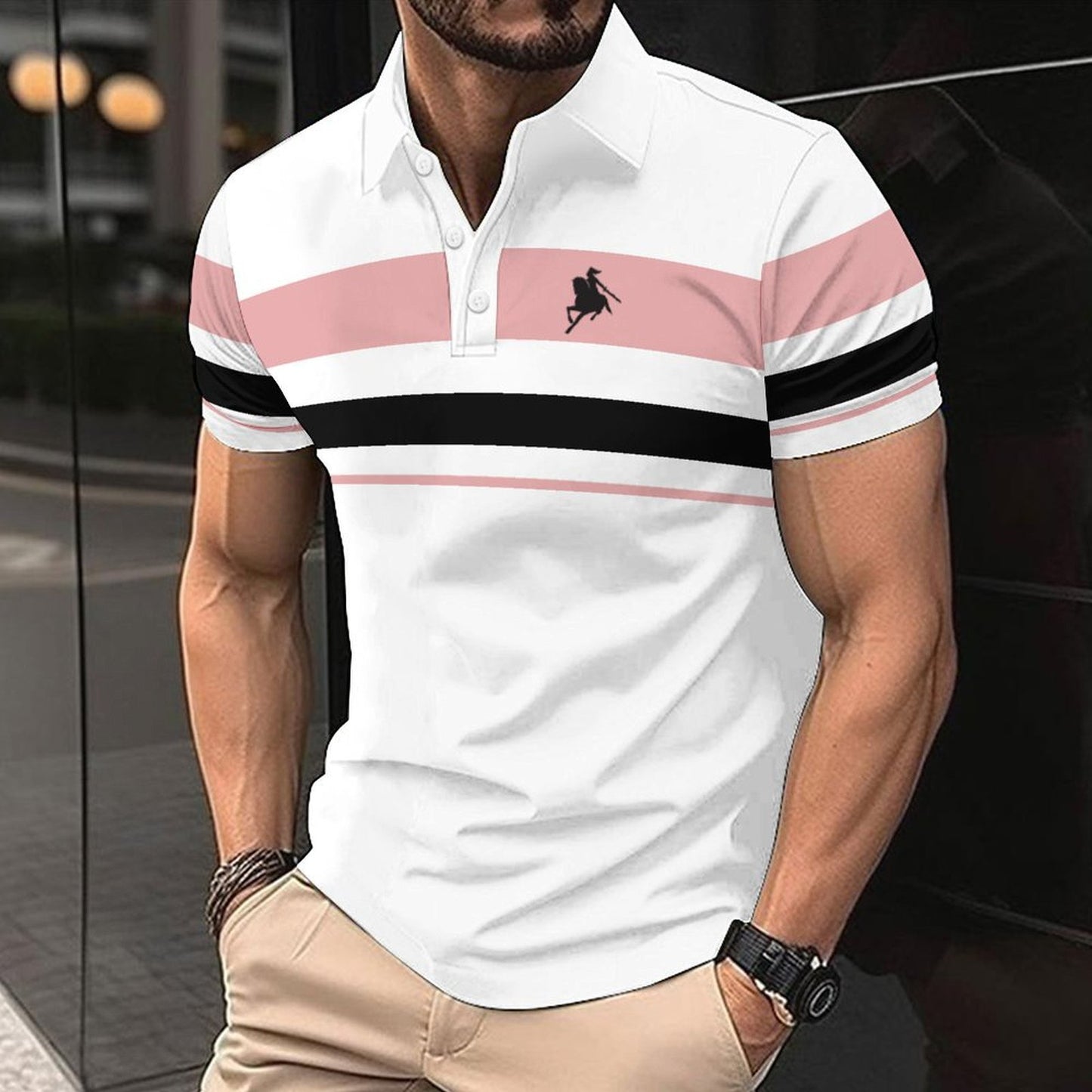 Independent Site Summer Men's Polo Shirt Print Short Sleeve Button Turn-Down Collar T-Shirt Casual Top