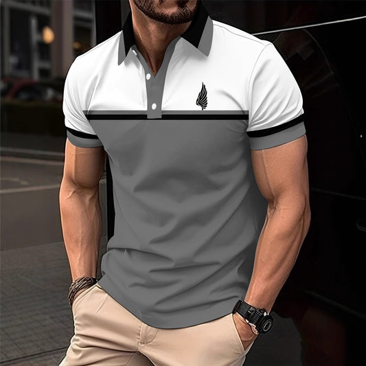 Men's Short Sleeve Polo Shirt Summer New Casual Color-Block 3D Print Turn-Down Collar Top