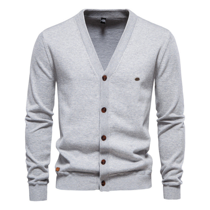New Men's Cardigan High-Quality Business Solid Color Knitted Sweater