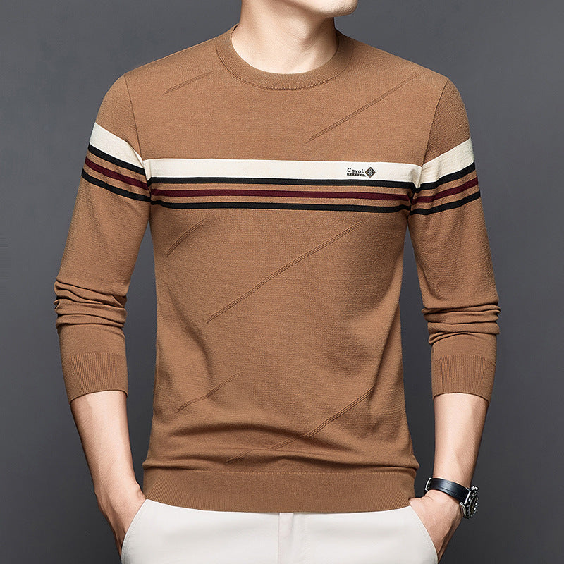 Men’s Casual Color-Block Stripe Knit Sweater – Loose Fit Base Layer