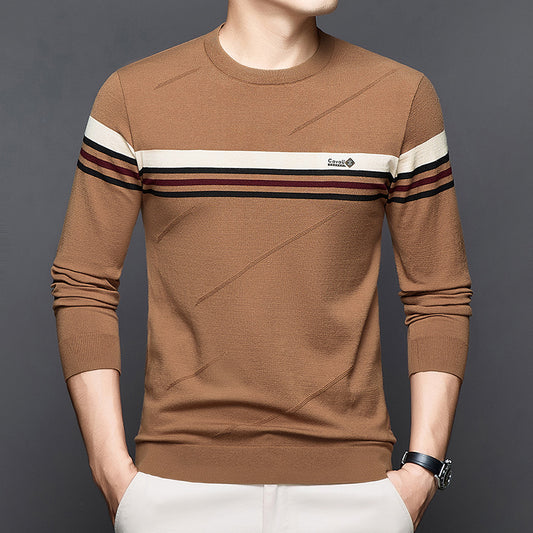 Men’s Casual Color-Block Stripe Knit Sweater – Loose Fit Base Layer