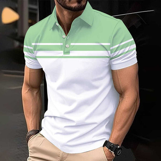 Men's Summer New Casual Versatile Gradient Short Sleeve Button Turn-Down Collar Polo Shirt