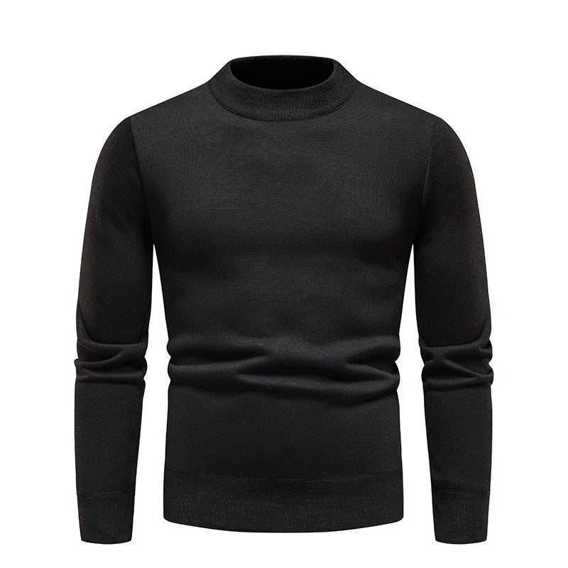 Solid Color Round Neck Fleece-Lined Knit Sweater Men's Long-Sleeve Base Layer T-Shirt
