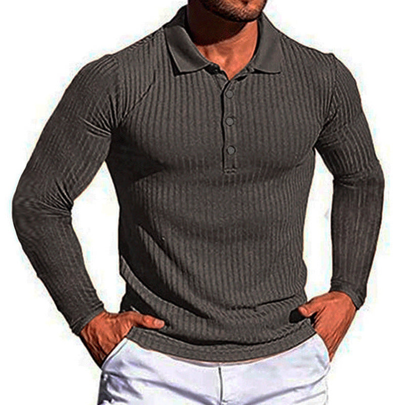 Wish Men's Summer Sport Fitness Casual Stand Collar Elastic Stripe Long Sleeve Polo Shirt Men