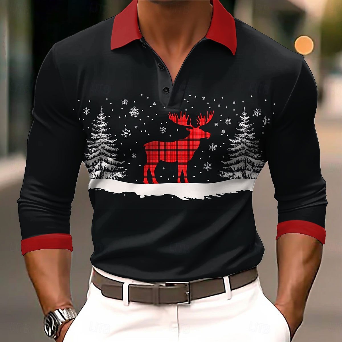 Men's Wear Digital Print Polo Shirt Long Sleeve Light Mature Casual Turn-Down Collar Slim Fit Spring Autumn Top