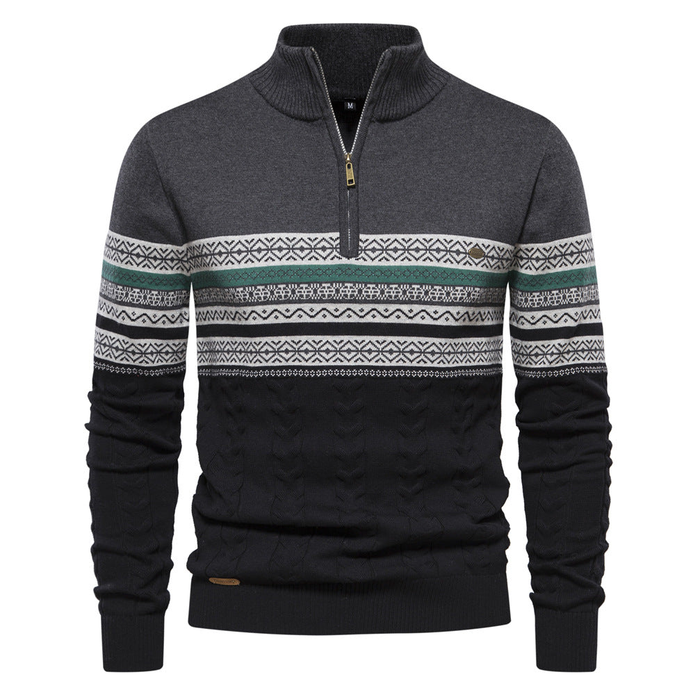 New Trendy Stand Collar Men's Sweater Half-Zip Knit Premium Versatile Men's Wear