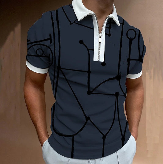 Overseas Warehouse New Men's 3D Digital Print Short Sleeve Loose Casual Polo Shirt Top
