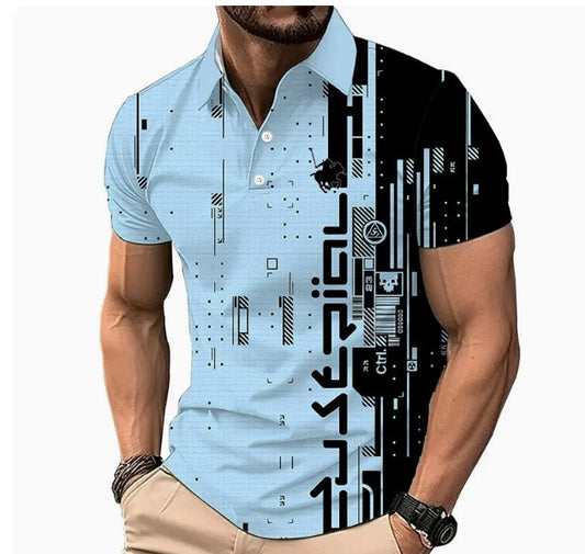 Men's Fashion Summer Short Sleeve 3D Print Button Polo Shirt US EU Sizes Custom
