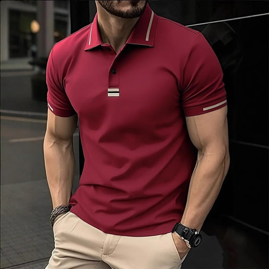 Summer Men's Wear Casual Short Sleeve Turn-Down Collar Red Polo Shirt Top
