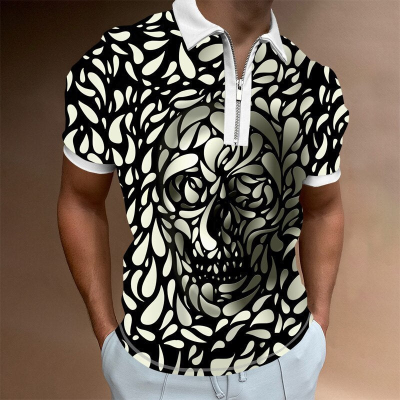 European Size 3D Digital Print Casual Tiger Niche Personality Zipper Polo