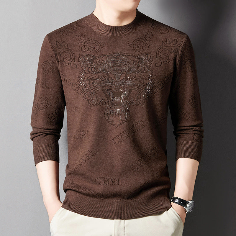 New Knit Sweater Men's Round Neck Jacquard Korean Trendy Long-Sleeve T-Shirt Base Layer Top