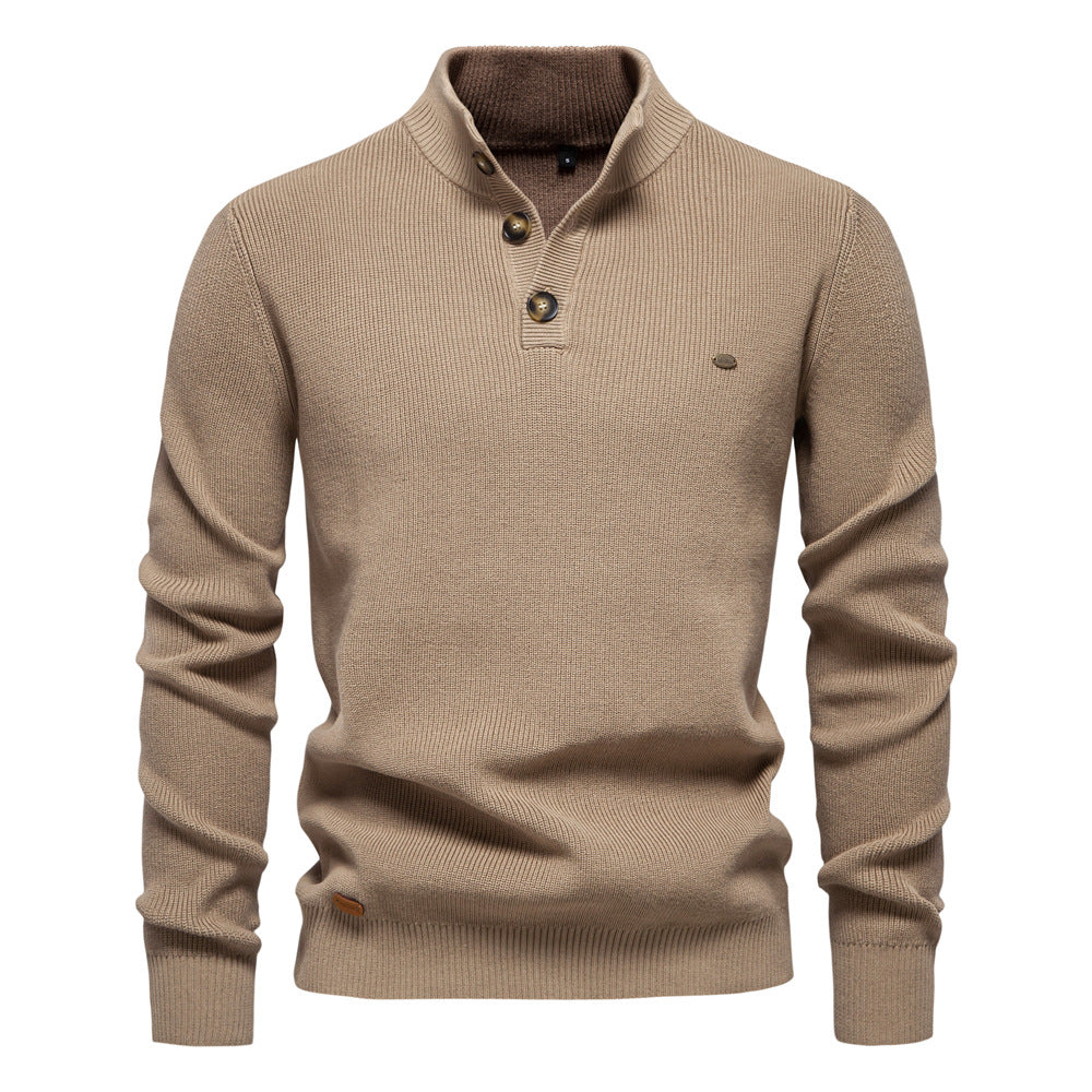New Men's Long-Sleeve Half-Zip Stand Collar Solid Color Versatile Casual Sweater