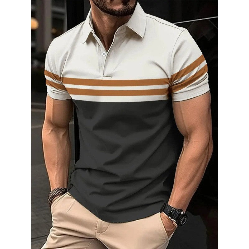 Trendy Men Summer Men's Short Sleeve Polo Shirt Turn-Down Collar Zipper Slim Fit Top T