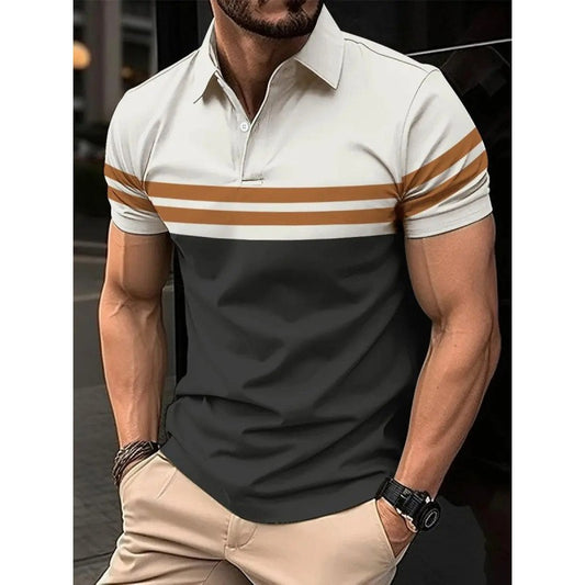 Trendy Men Summer Men's Short Sleeve Polo Shirt Turn-Down Collar Zipper Slim Fit Top T