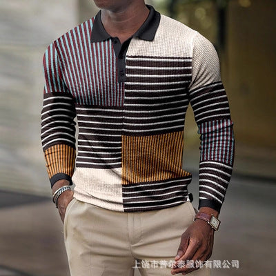 New Men's 3D Digital All-Over Print Fashion Long Sleeve Polo Shirt POD Custom