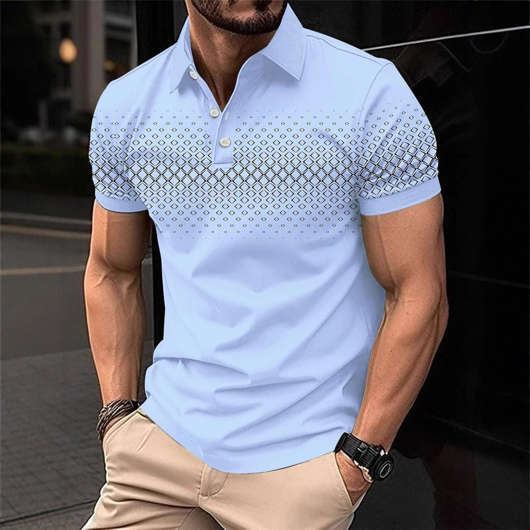 New Men's Wear Simple Casual Polo Shirt Youth Summer Button Plaid Print Polo Shirt Men