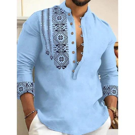 New Ethnic Pattern Half-Button Men's Shirt Bohemian Style