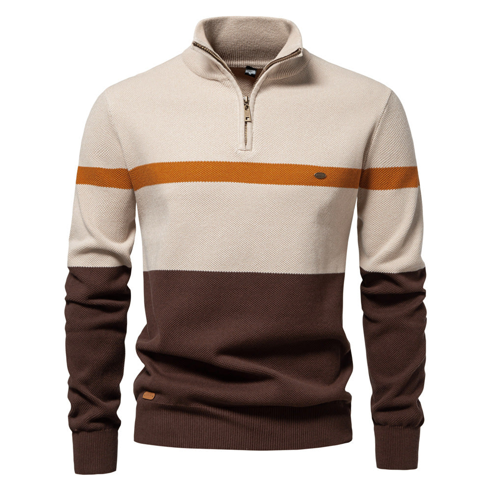 2025New Fall & Winter European Size Men’s Sweater - High Neck Half-Zip Colorblock Knit Pullover men’s sweaters mens sweaters for winter men’s sweaters