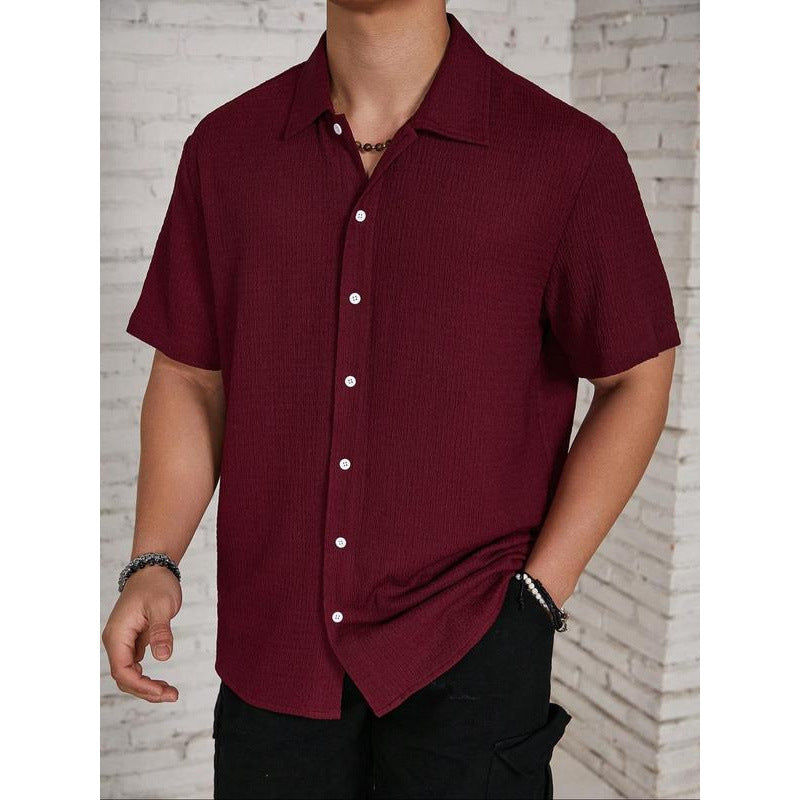 New Men's Knit Texture Button-Up Shirt Classic Casual