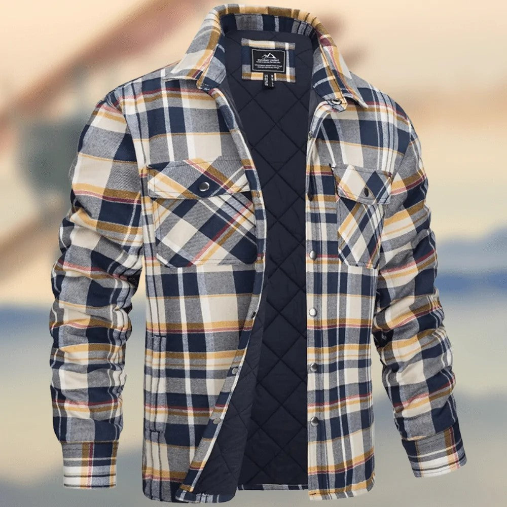 Men's Long-Sleeved Lapel Plaid Thick Shirt Jacket