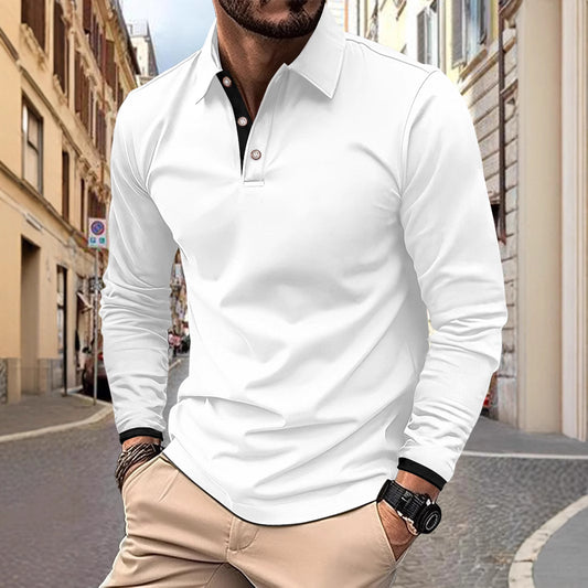 Spring Autumn Men's New Color-Block Outdoor Sport Casual Turn-Down Collar Long Sleeve Casual Sport Polo Shirt