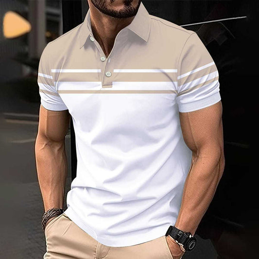 Men's Summer New Casual Versatile Gradient Short Sleeve Button Turn-Down Collar Polo Shirt