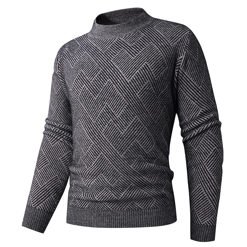 New Men’s Semi-Turtleneck Jacquard Knit Sweater – Base Layer Pullover