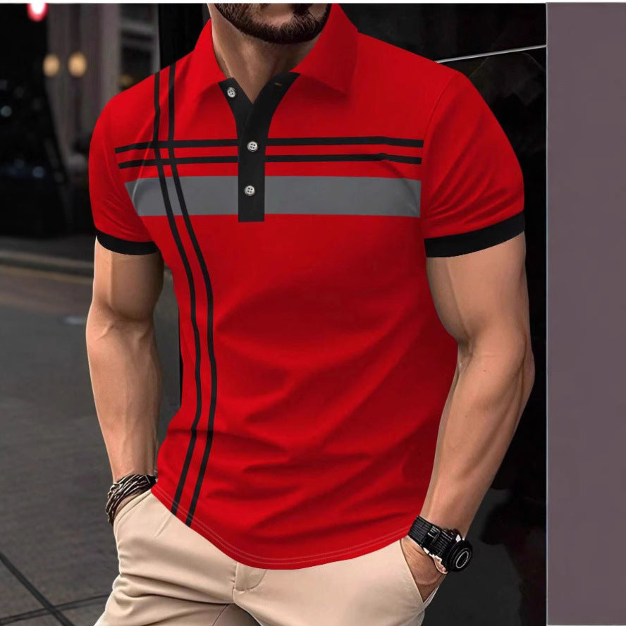Men's Stripe Print Short Sleeve Polo Shirt Men's Casual Top