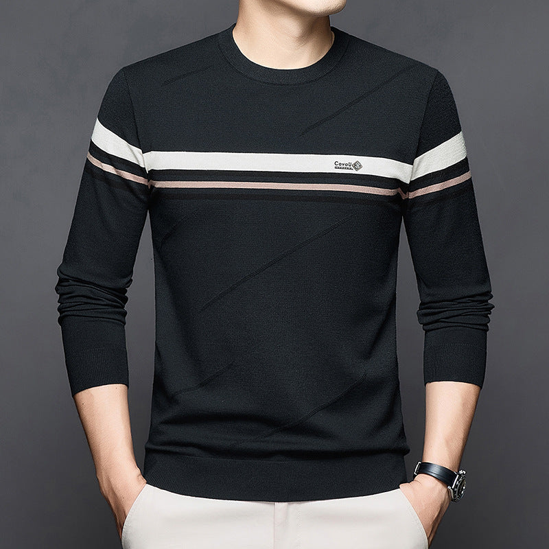 Men’s Casual Color-Block Stripe Knit Sweater – Loose Fit Base Layer