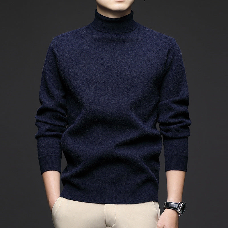 Thickened High-Neck Sweater for Men – Mid-Age & Youth Knitwear with Wool Blend Base Layer